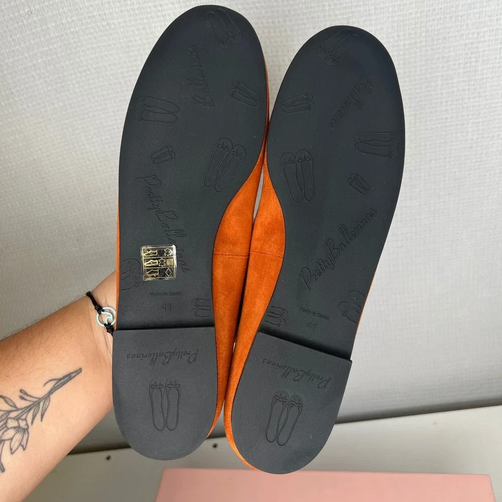 Pretty Ballerinas Rosario Burnt Orange Suede Rope Bow Ballet Flats EU 41 US 11